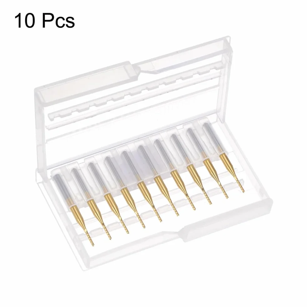 Nagoyuki 10 Piezas Fresa de Extremo de Carburo con Revestimiento de Titanio Fresa de Grabado Brocas de Enrutador CNC para Máquina PCB, Vástago de 1/8 de Pulgada 1,2 mm