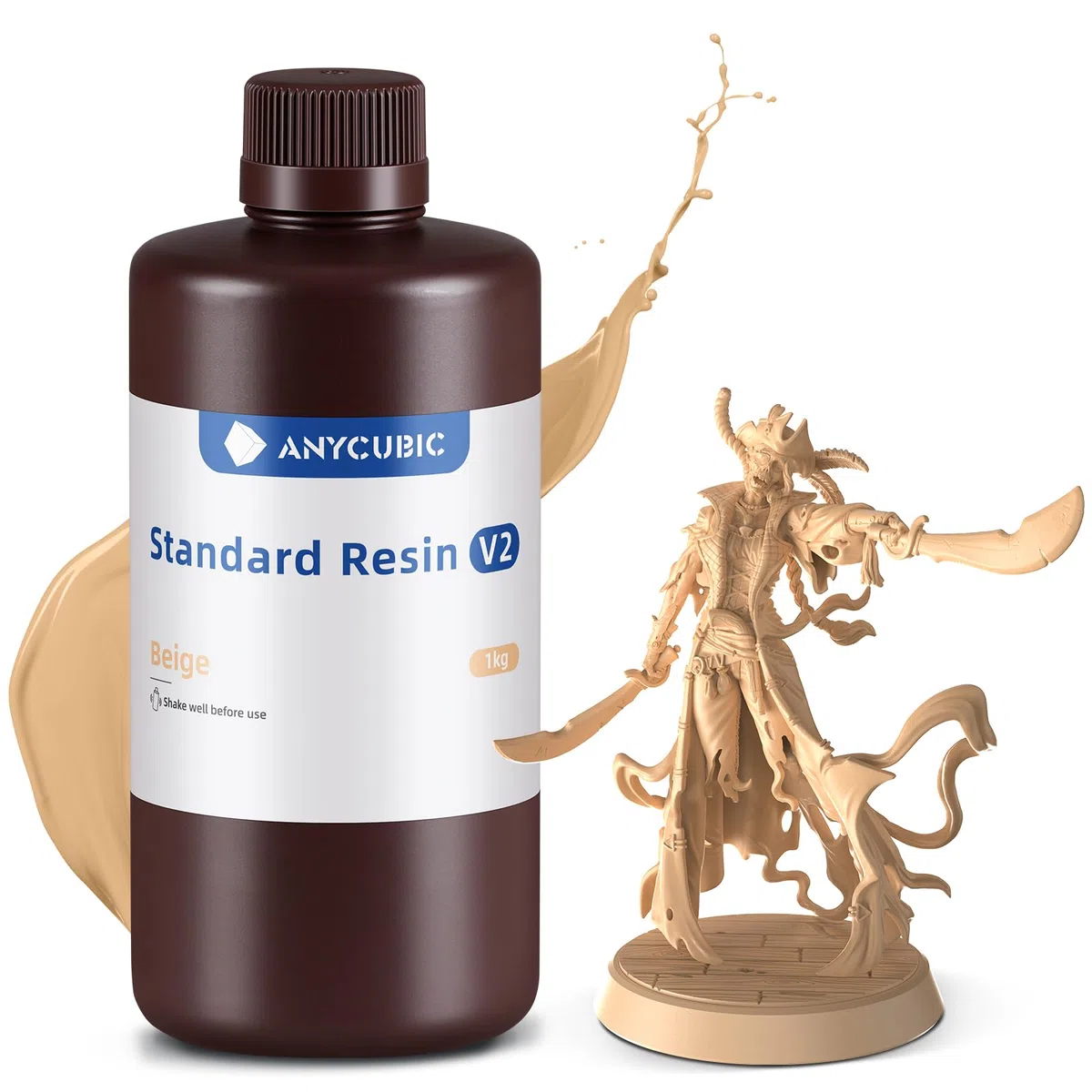 Anycubic Resina Estándar V2 para Impresora 3d, Resina 3d LCD UV 405nm Curado, Resina Fotopolímera Estándar con Alta Resistencia y Dureza, Menor Olor, Resina Rápida para Impresoras 3d (1kg Beige)