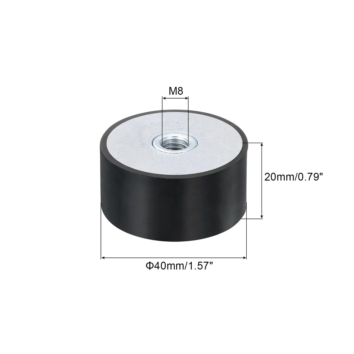 QUARKZMAN 4 casquillos roscados M8 de 40 x 20 mm, de goma, aislantes de vibraciones, reemplaza a las almohadillas antivibraciones, bloque base silencioso, plano