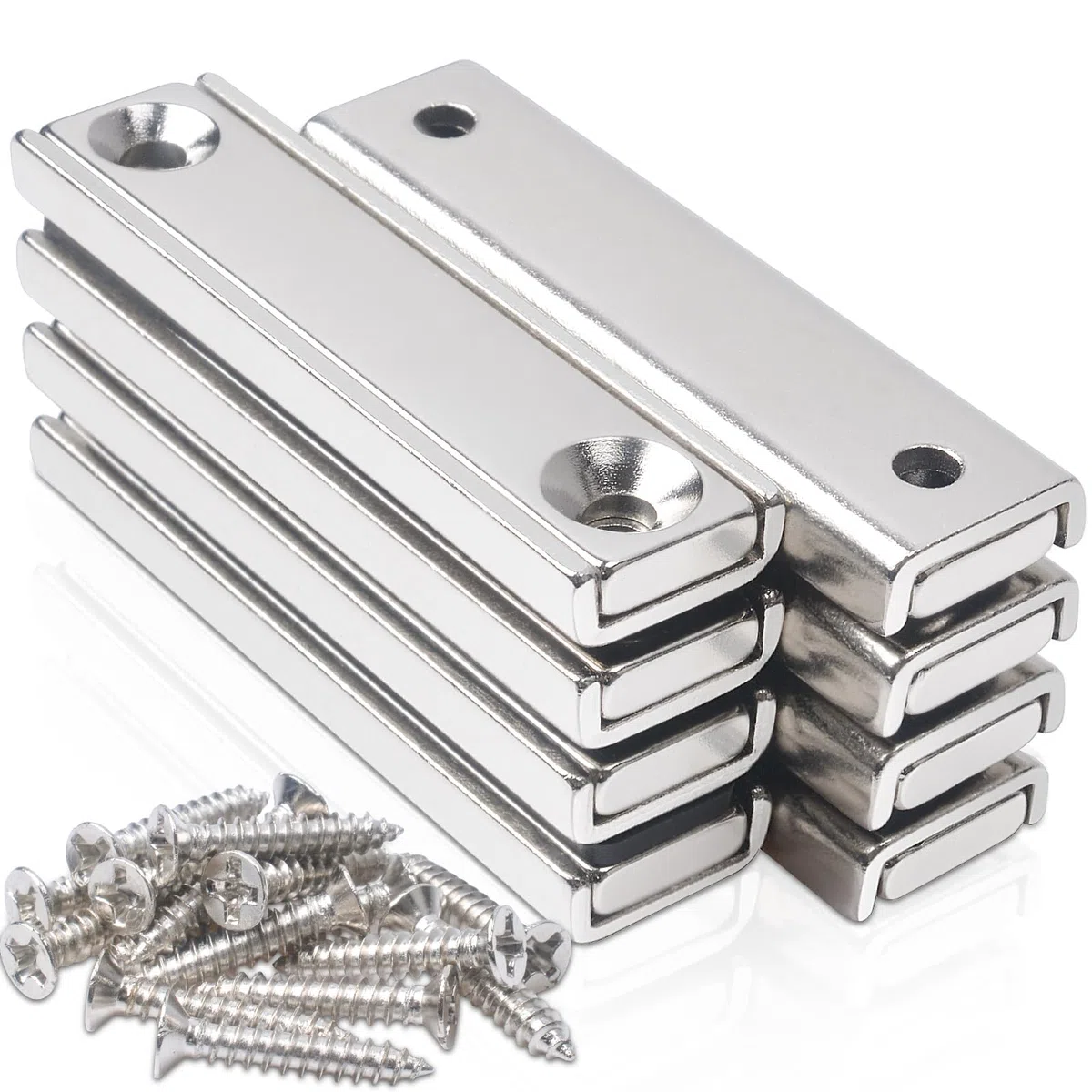 swihorab 8 unidades 50 x 13,5 x 5 mm imanes de neodimio extrafuertes, imanes fuertes imanes grandes atornillables imanes rectangulares imanes con agujero imán en recipiente industrial con tornillos