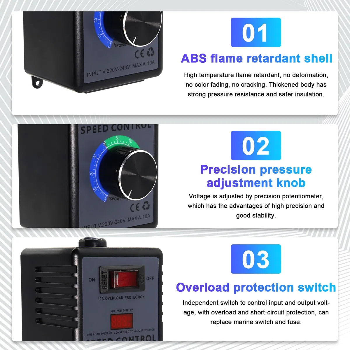 4000W Motor Regulador de velocidad AYWHP Regulador de Voltaje Motor Controlador de Velocidad de Ventilador potenciometro 220v，para Amoladoras Angulares