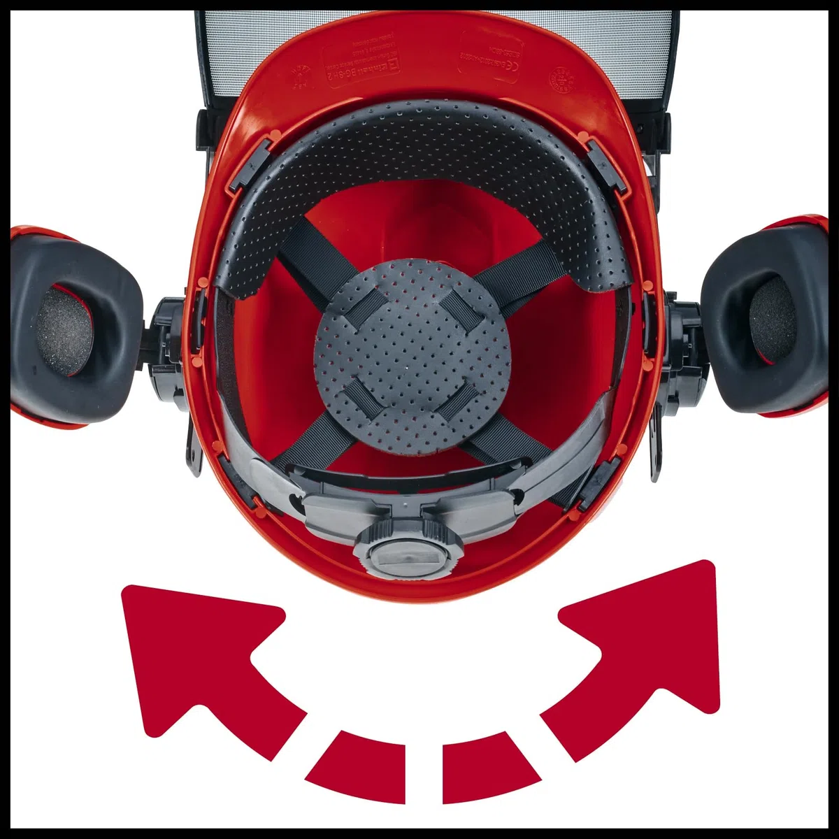 Einhell Casco de seguridad forestal, protección auditiva ajustable, Casco de seguridad forestal, protección auditiva ajustable, Color Rojo, 52 a 66 cm