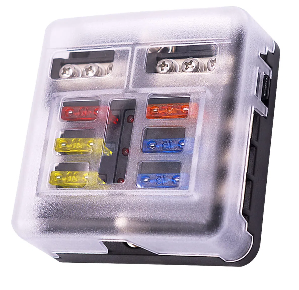 Bloque de fusibles de 6 vías, fusible de hoja de 12 V, 6 circuitos ATC/ATO, impermeable, soporte de caja de fusibles con indicador LED, cubierta impermeable para 12 V/24 V, camión, barco, caravana,