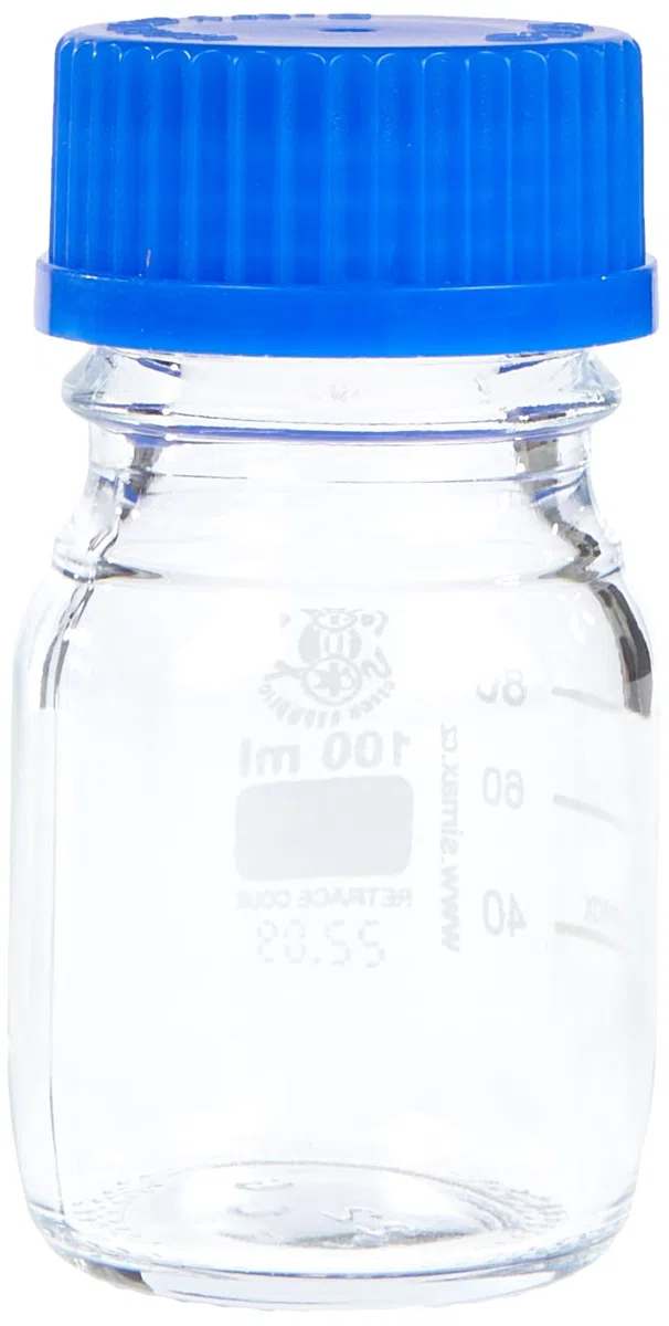 neoLab E-1429 Frascos de laboratorio, GL 45, 100 ml, rosca ISO, tapón + anillo vertedor (paquete de 10 unidades)