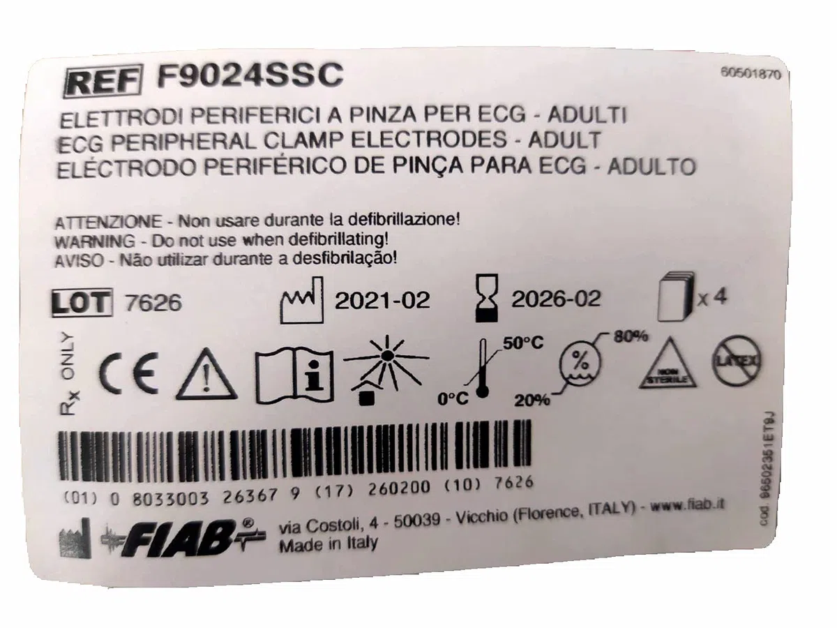 Fiab F9024SSC - Electrodo periférico de pinza para ECG, adulto, juego de 4 unidades
