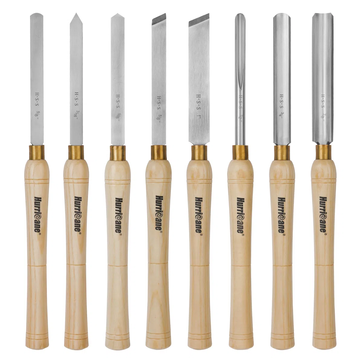 HURRICANE Juego de cinceles para torno de madera, 8 piezas HSS herramientas de torneado de torno de madera, herramientas de torno para carpintería con caja de madera