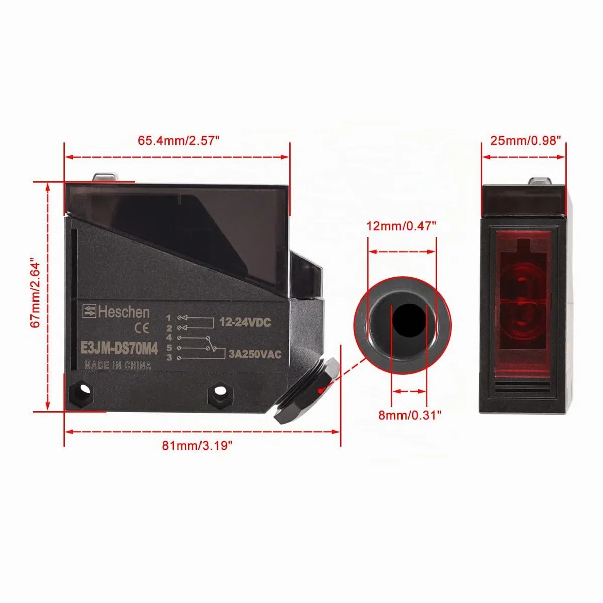 Heschen Interruptor fotoeléctrico E3JM-DS70M4 DC 24V Tipo difuso Distancia de detección 70cm