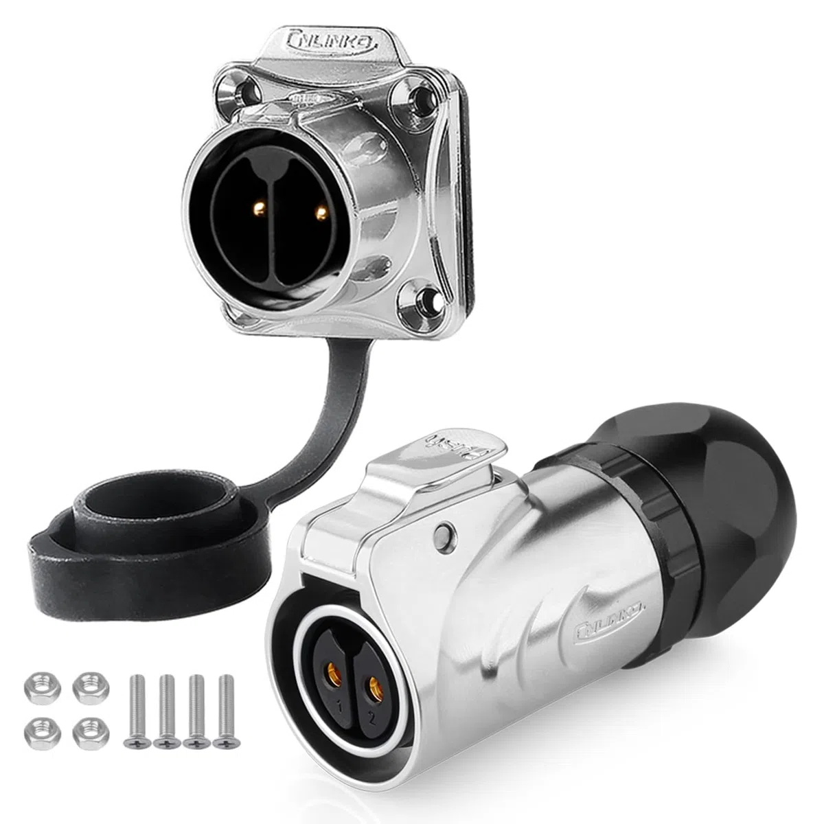 CNLINKO LP20 2-Pines Conector impermeable con montaje inverso, IP68 hembra y macho, Para aplicaciones automotrices y equipos exteriores (2 pines Metal)