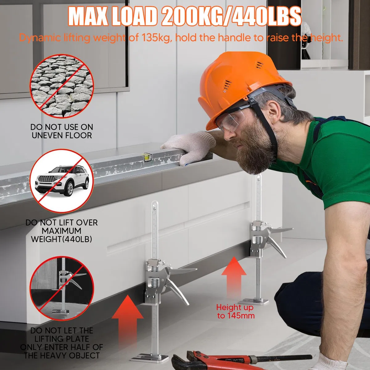 2 Piezas Elevador de Tablero de Puertas Duradero con Escala, 30cm Gato para Herramientas de Mano de Brazo, Multifunción Levantador de Azulejos, para Paneles de Puertas, Armarios