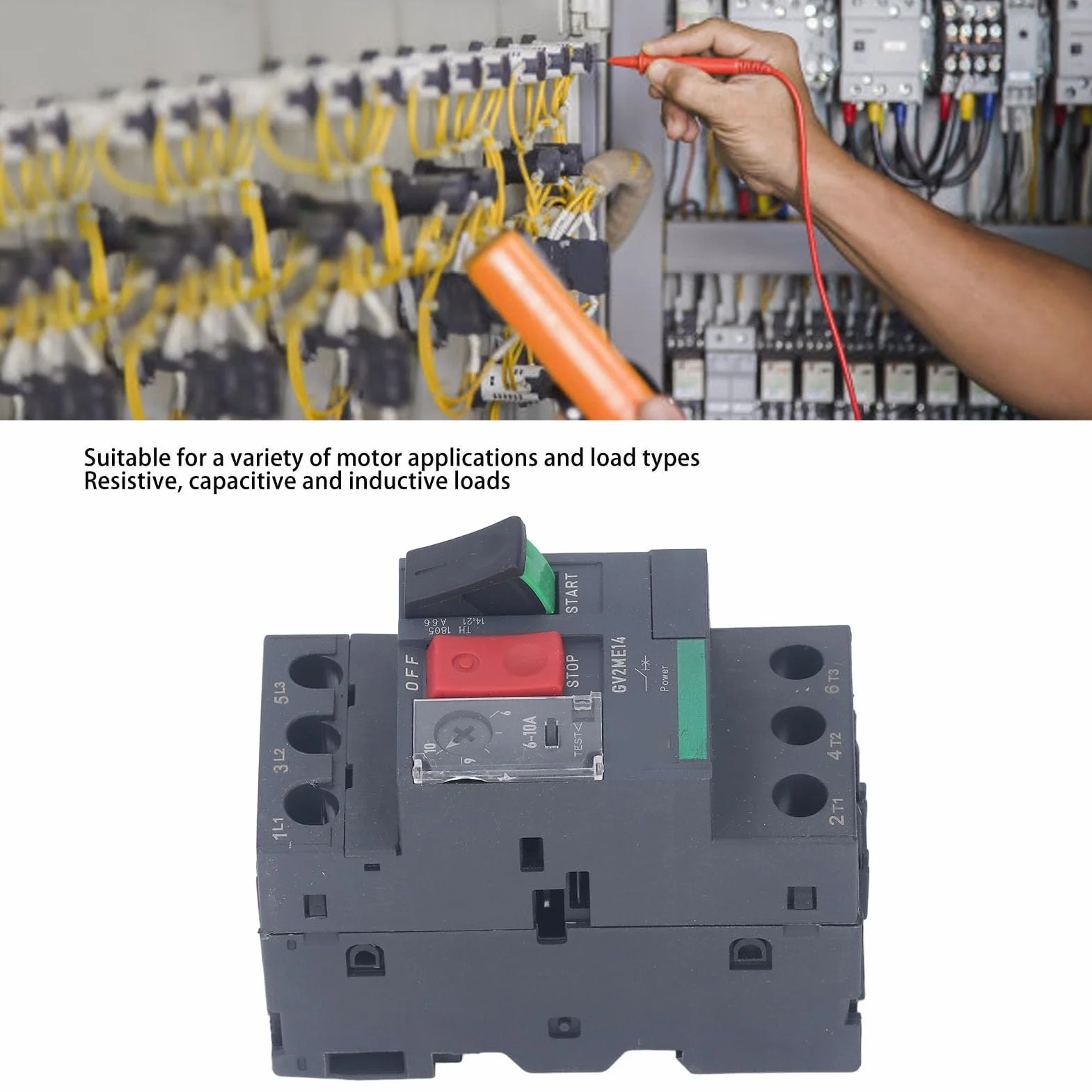 Disyuntor de Motor Magnético Térmico con Control de Botón Montaje en Rail de 35mm para Protección contra Sobrecargas Cortocircuitos en Aplicaciones Industriales y de Motor AC690V (GV2-ME14 6-10A)