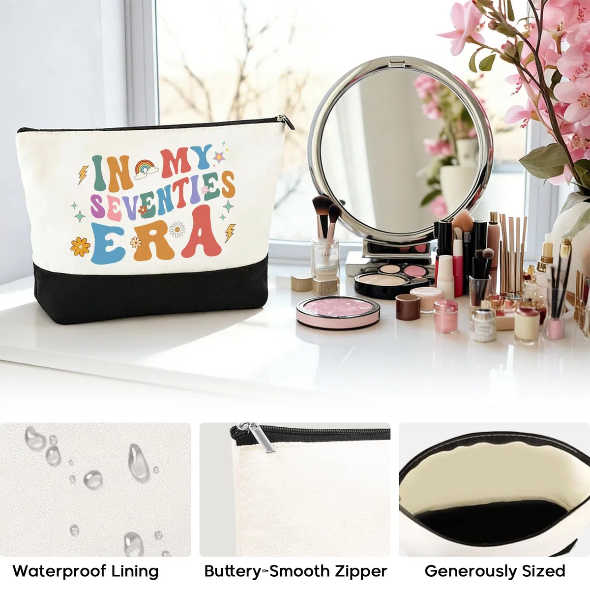 Regalos de Cumpleaños para Mujeres de 70 Años:Bolso de Mano/Tote Neceser Vaso Térmico Llavero Pañuelo de Seda y Tarjeta de Felicitación,Ideas Originales para Madre Esposa Amiga Hermana e Hija