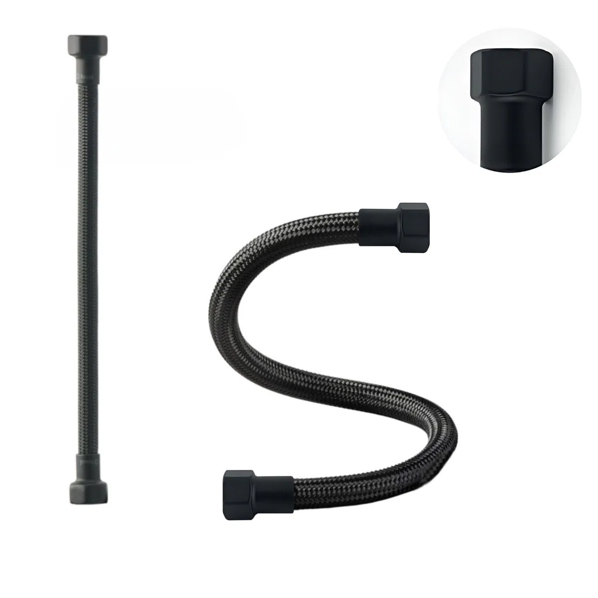 DVGW - Manguera flexible negro y blanco, 3/8 pulgadas a 1/2 pulgadas en estilos seleccionables