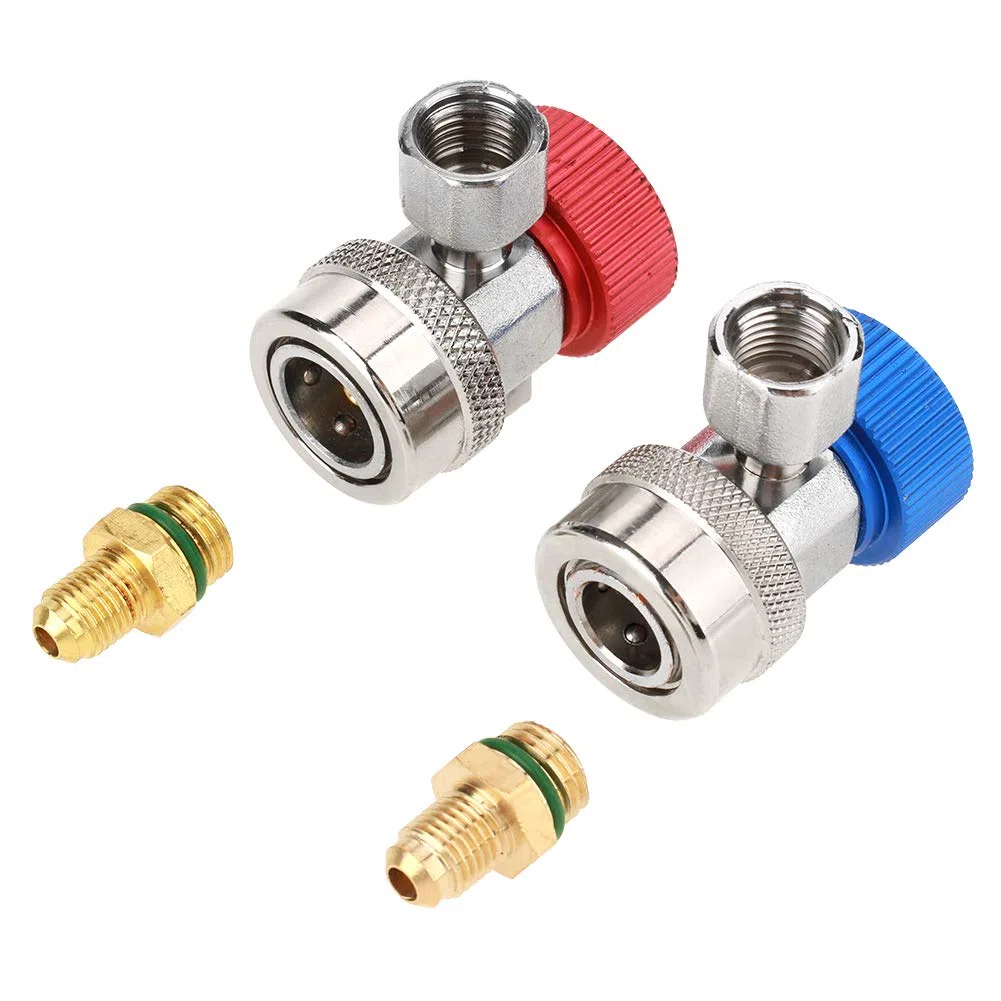 Conector de acoplamiento rápido, R134 A/C Conector rápido/bajo Adaptador de acoplamiento del aire acondicionado con tapa