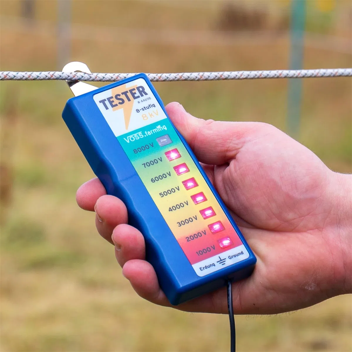 VOSS.farming Comprobador de cercas “8 kV”, 8 Niveles (1000 hasta 8000V)