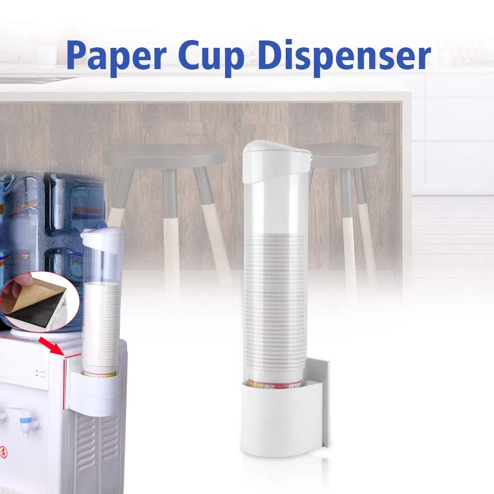 Dispensador de Vasos de Papel, Dispensador de Plástico Montado en la Pared con Tapa Antipolvo para Copas de Papel y Conos de Papel Biodegradable 7.5cm 50 Cups