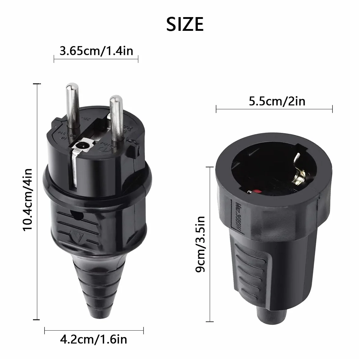 Acoplamiento de plástico Enchufe Ip44, 5 Sets Kit de Enchufe Macho + Enchufe Hembra, Enchufe de Alimentación a Prueba de Agua, 16A/250V (Negro)