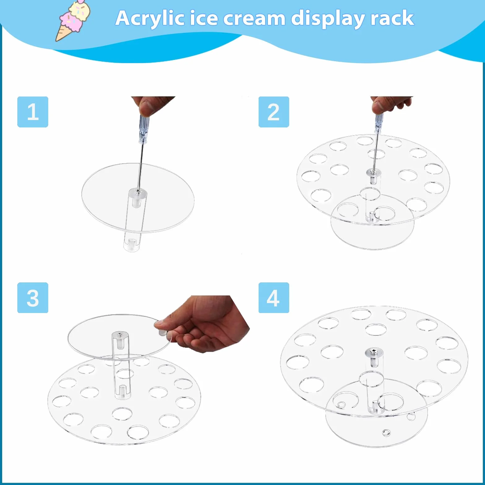 Soporte de Acrílico Transparente para Helado y Sushi - 16 Agujeros para Conos y Rollos de Mano