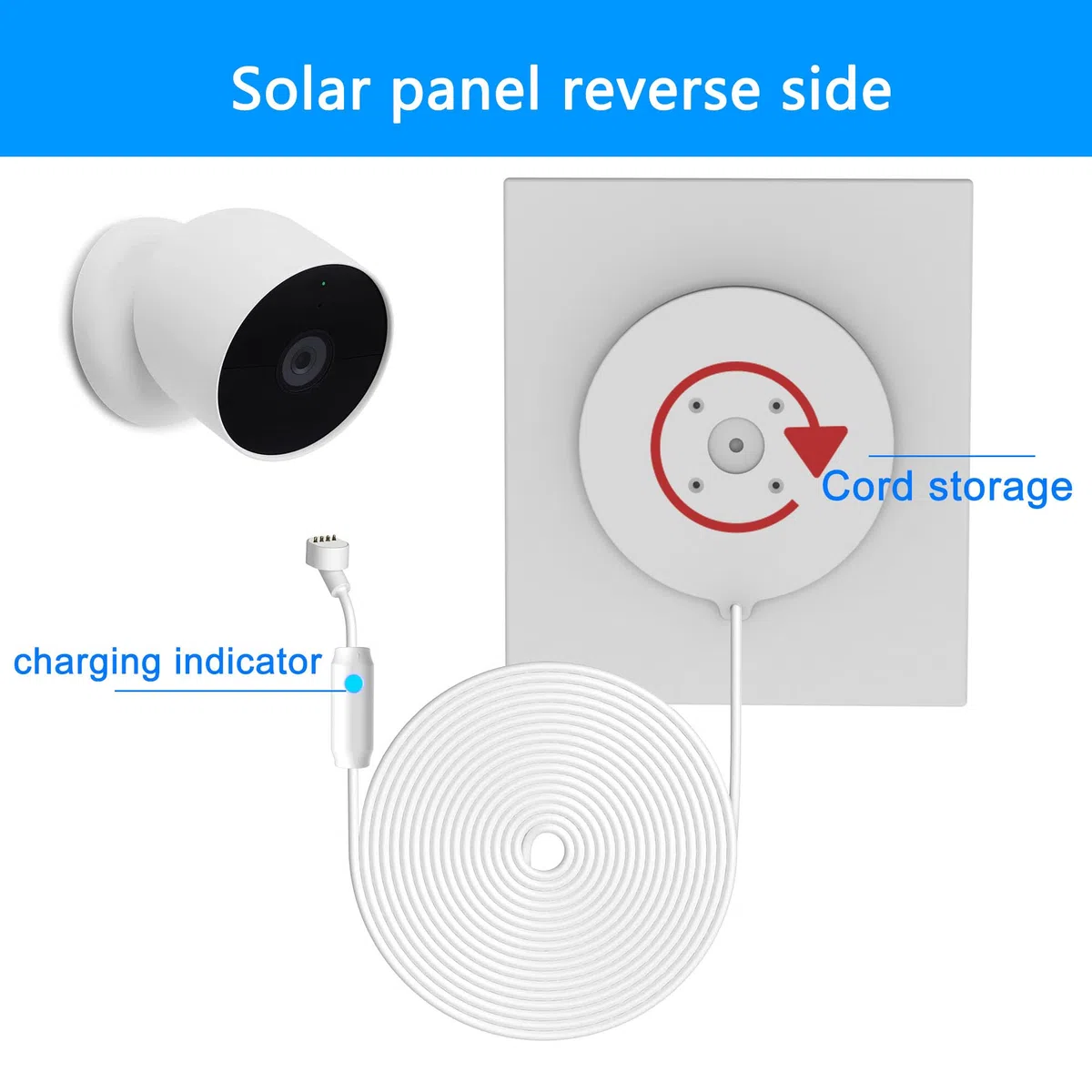 1 paquete, panel solar de 6 W con luz de respiración de alerta de carga, compatible con cámara Google Nest para exteriores e interiores y segunda generación (versión de batería), fácil instalación