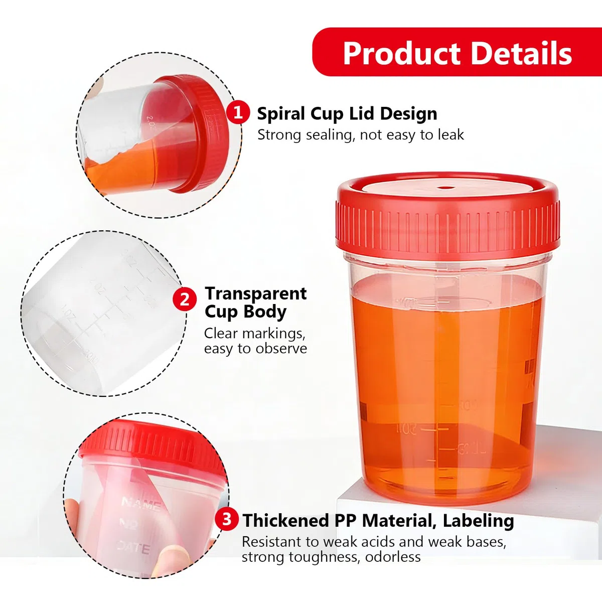 30 vasos de muestras con tapa de rosca, 120 ml, taza de orina graduada con tapa, recipiente para muestras de orina, recipiente para muestras de orina para cocina, manualidades, medicina, muestras de
