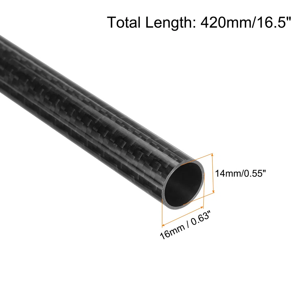 QUARKZMAN 2 Piezas Tubo de Fibra de Carbono 14 x 16 x 420mm Superficie Brillante Barra de Carbono Redonda 3K Enrollada para Aviones RC Multicóptero