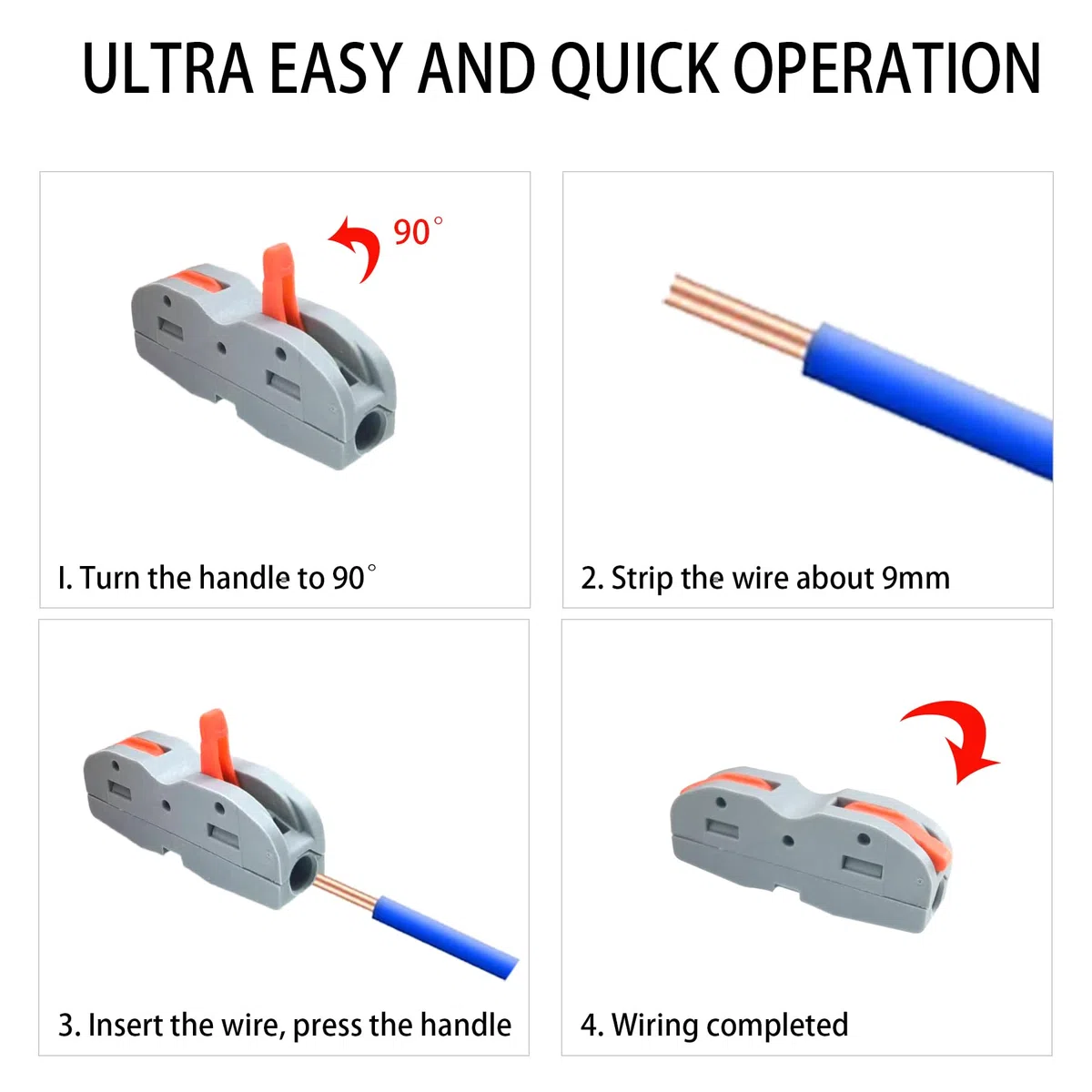 Terminales de Cable Rápido Empalmables CESFONJER 1to1 Empalmables-Conectores Compactos de Tuerca de Palanca para Cableado Seguro 0.1-2.5mm2 / 28-12 AWG 100 piezas