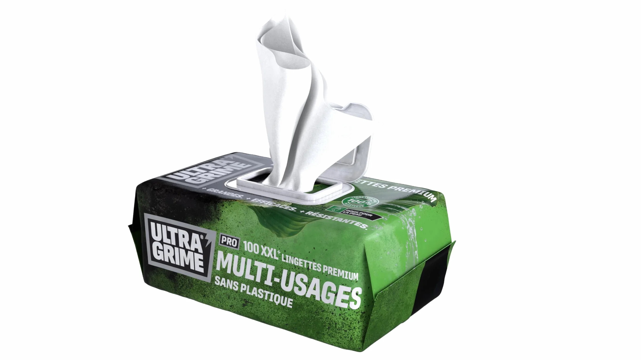 UltraGrime Pro Multiusos Sin Plástico | Toallitas industriales para eliminar manchas de grasa, aceite, pintura y tinta | 100 toallitas húmedas XXL, 38 cm x 25 cm