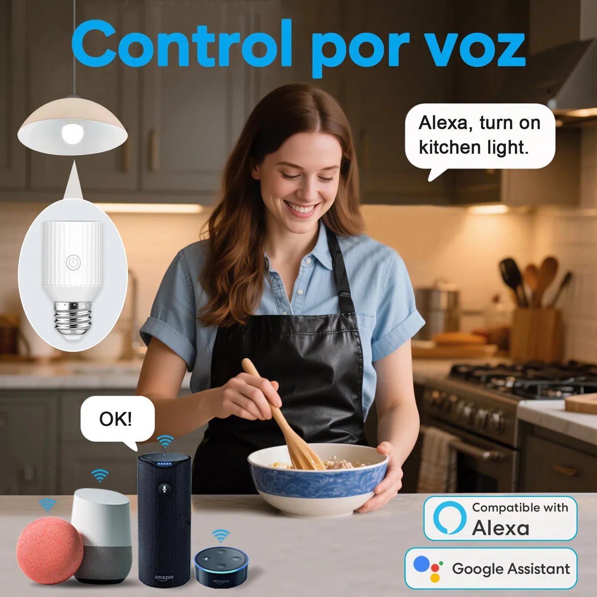 LoraTap Adaptador de portalámparas Wi-Fi inteligente, control de voz Alexa/Google, grupos y temporizador Smart Life, máx 60 W, bombillas incandescentes, E26/E27, pack de 2
