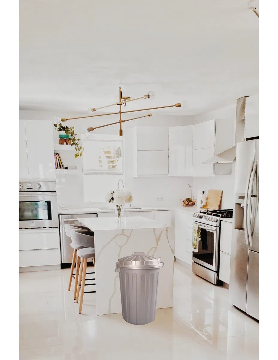 JARDIN202 - Cubo Basura Diseño Moderno de plástico con Tapadera | Cubo Resistente almacenaje y Reciclar | 100 litros (Plata)