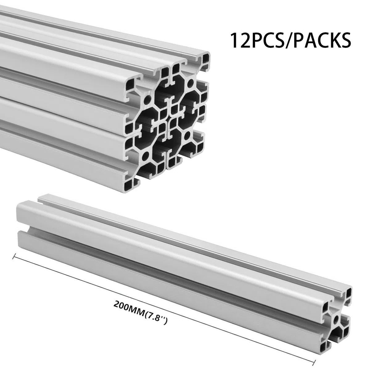 12 Piezas Perfiles de Aluminio 4 x 4 cm, 20 cm, Perfil de Construcción Ranura 8 Estándar Europeo, Anodizado Riel Lineal