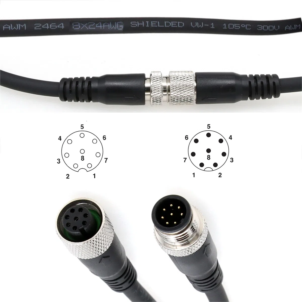 HangTon Cable M12 A codificado de 8 pines hembra a macho de 8 pines para cámara de sensor Cognex actuador industrial Profibus Automation 3M