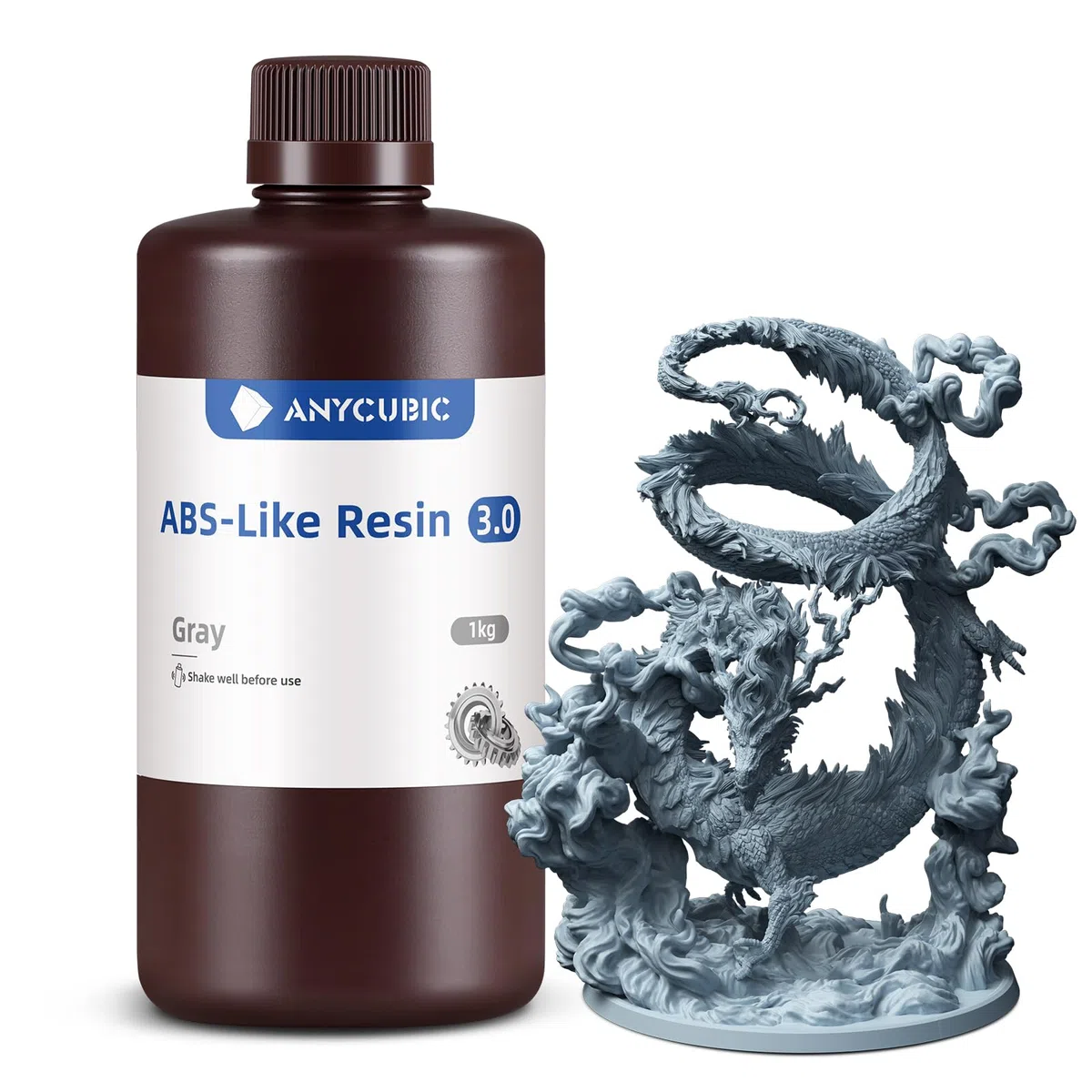 ANYCUBIC ABS-Like Resin 3.0, Resina para Impresora 3D con Excelente Dureza y Tenacidad, Alta Precisión, Bajo Olor 405 nm Resina Curable para Impresoras 3D de Resina, Gris, 1000g