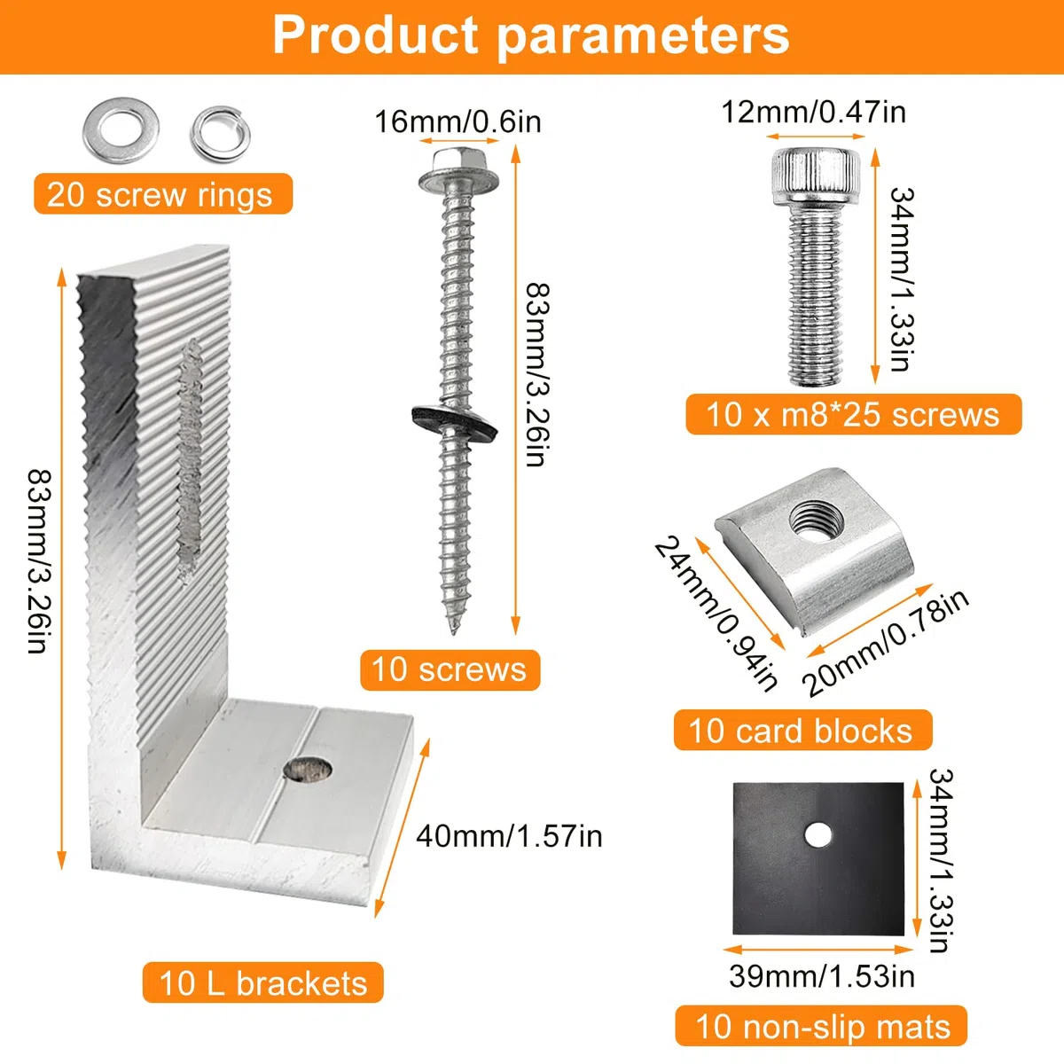 10 Piezas Juego Soporte Placas Solares, Aluminio Soportes de Montaje de Paneles Solares en Forma de L, con Tornillos, para Sistemas Solares en el Techo, Soportes Fotovoltaicos