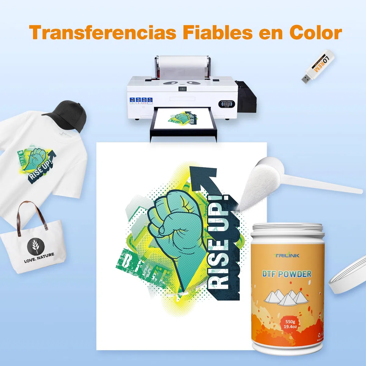 TRILINK Polvo DTF para Sublimación 550g – Polvo de Transferencia DTF Adhesivo a Fusión Caliente para Todas las Impresoras DTF para Impresión Digital en Camisetas Textiles