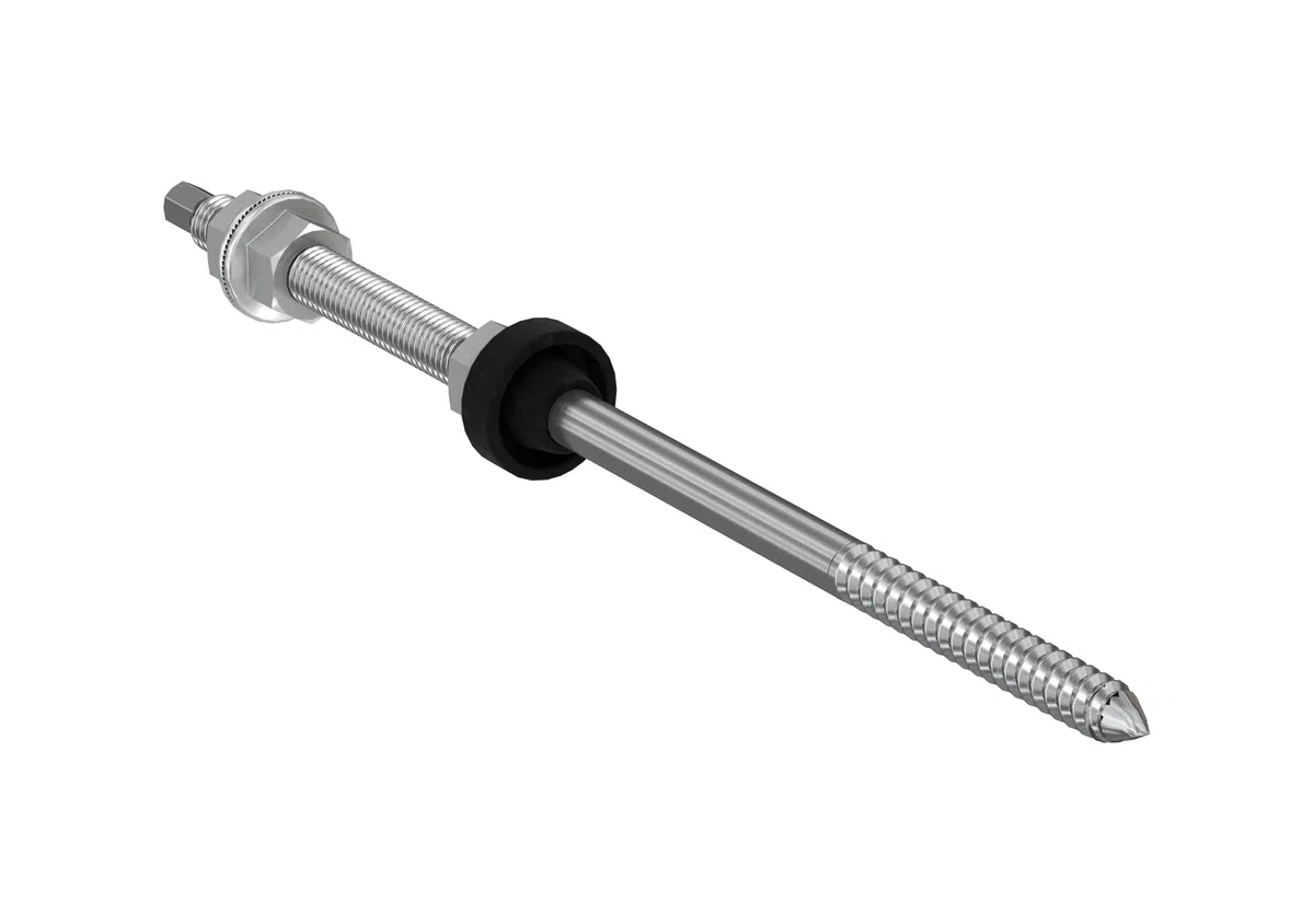 Fischer Kit de 6 tornillos de doble rosca STSR M10 x 250 mm + placas de fijación SSP10, para fijación de paneles solares fotovoltaicos en techos de placas onduladas o falsas pares, inoxidable A2,
