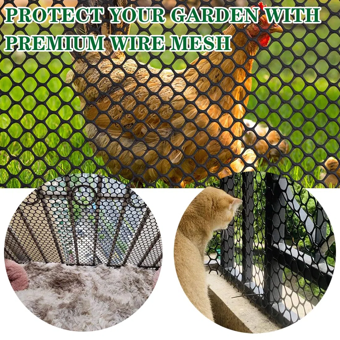Valla de alambre de plástico reutilizable para valla de alambre de pollo, rollo de malla para cría de aves de corral, red de protección para jardín, balcón, color negro, 0,4 x 6 m