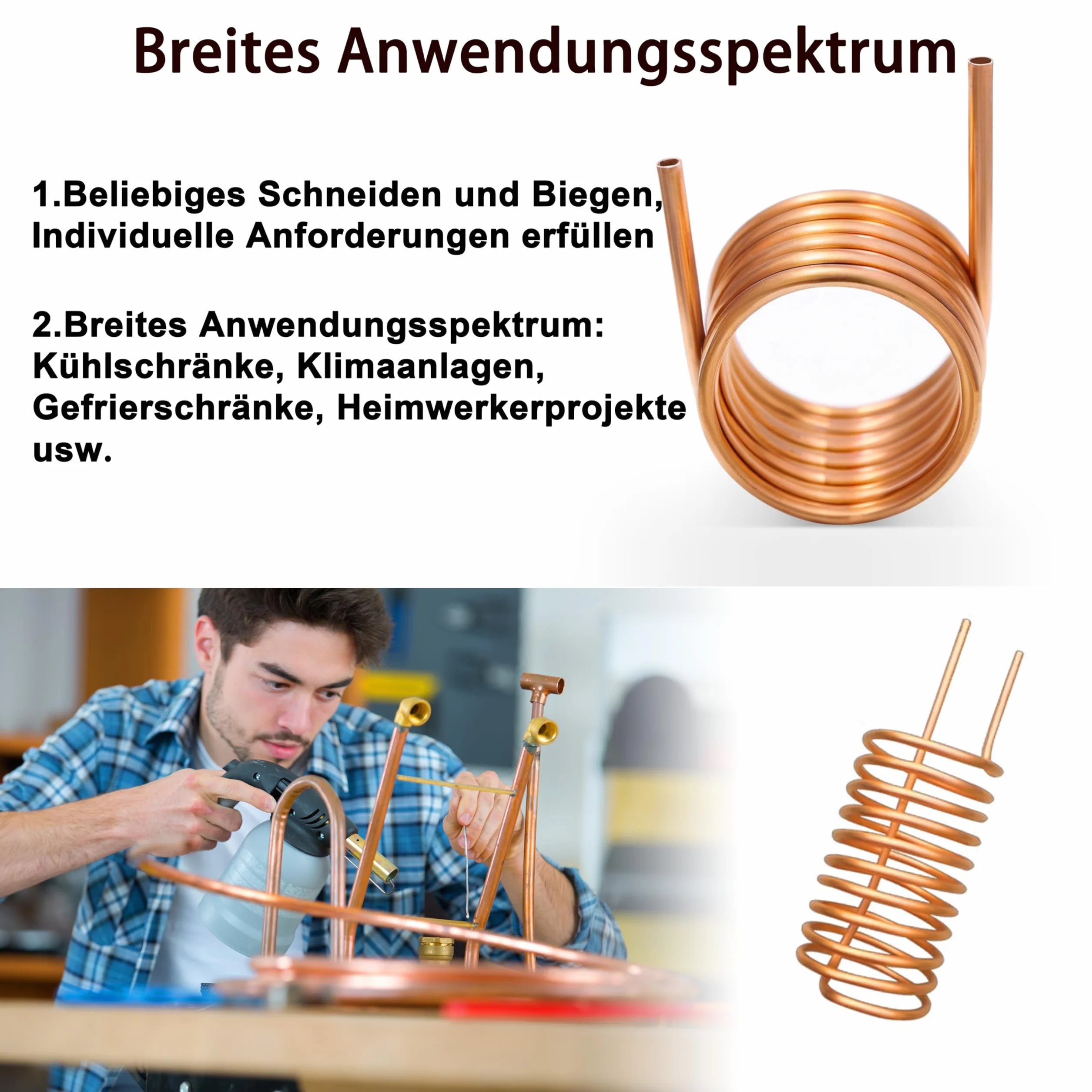 99,9% Kupferrohr, KWOKWEI Soft Kupferrohr OD 6 mm ID 4,8mm, 3 M Länge Kupferrundrohr für Kältetechnik, Generatoren, Stromschienen, Schaltgeräte Transformatoren, etc
