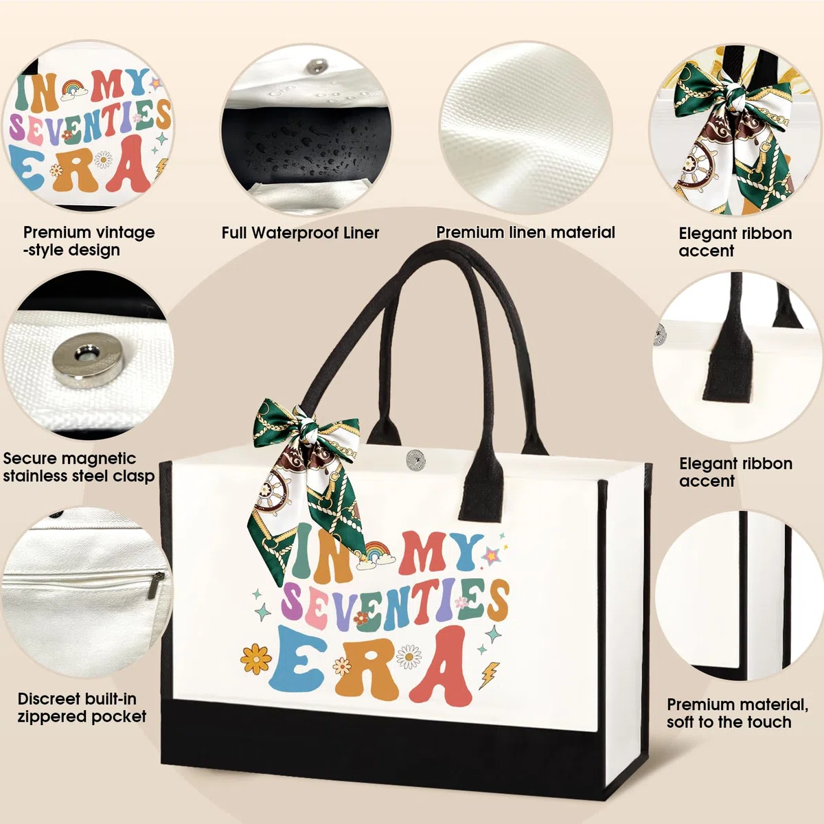 Regalos de Cumpleaños para Mujeres de 70 Años:Bolso de Mano/Tote Neceser Vaso Térmico Llavero Pañuelo de Seda y Tarjeta de Felicitación,Ideas Originales para Madre Esposa Amiga Hermana e Hija