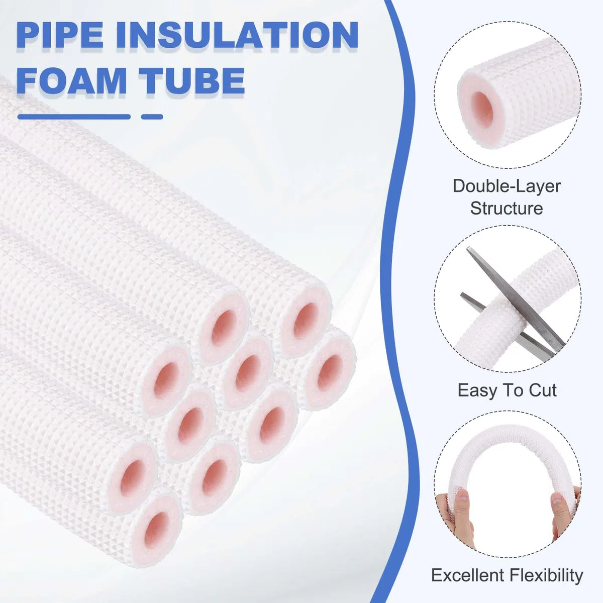 sourcing map Tubo de espuma aislante de tubería de cobre HVAC, diámetro interior de 1,5 m, tubo aislado de preservación del calor para aire acondicionado, mini juego de líneas de cobre divididas