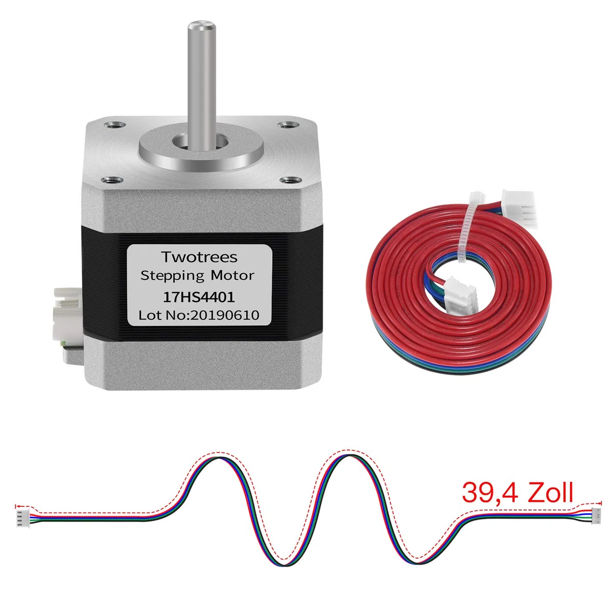 Twotrees Motor paso a paso Nema 17 Motor High Torque 1.5A (17HS4401) 42N.cm (60oz.in) 1.8 grados 38MM 4 conductores con cable de 1 my conector para impresora 3D