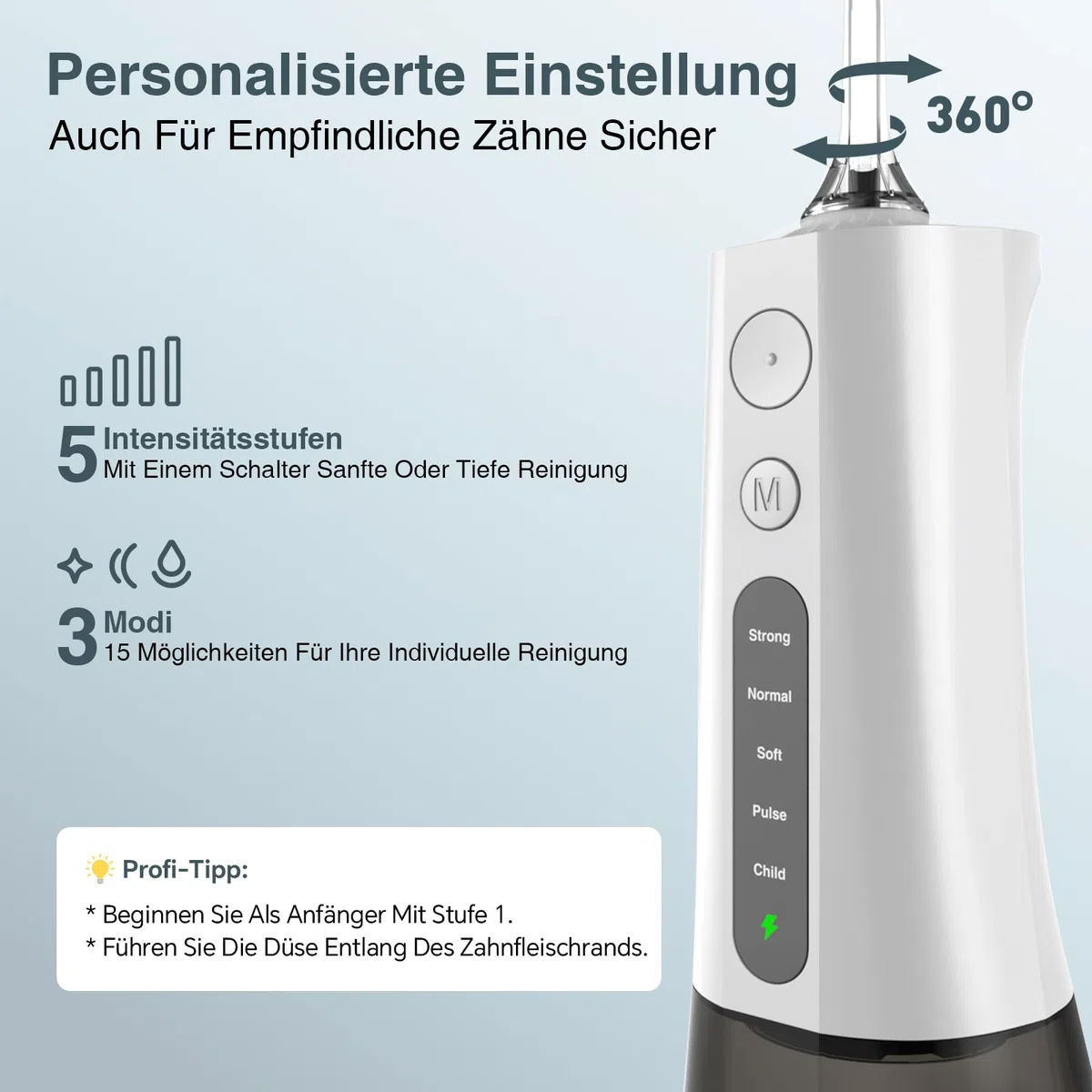 SURFOU Irrigador Dental Portatil Bucal Viaje, Limpiador Dientes Agua Presion Irrigadores Dentales Bucales, Water Flosser for Teeth Limpieza, Profesional Inalambrico Irrigador-dental Con Irradiador