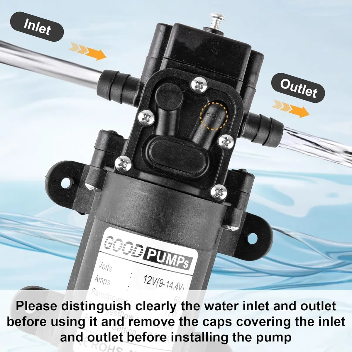 Bomba de Agua 12v 0.9Mpa 6L, Bomba de Diafragma de Alta Presión Autocebante, DC 12V 70W 4-6L/Min Bombas de presion de agua Alta Presion para Jardín, Caravana, Camping, RV, Botes