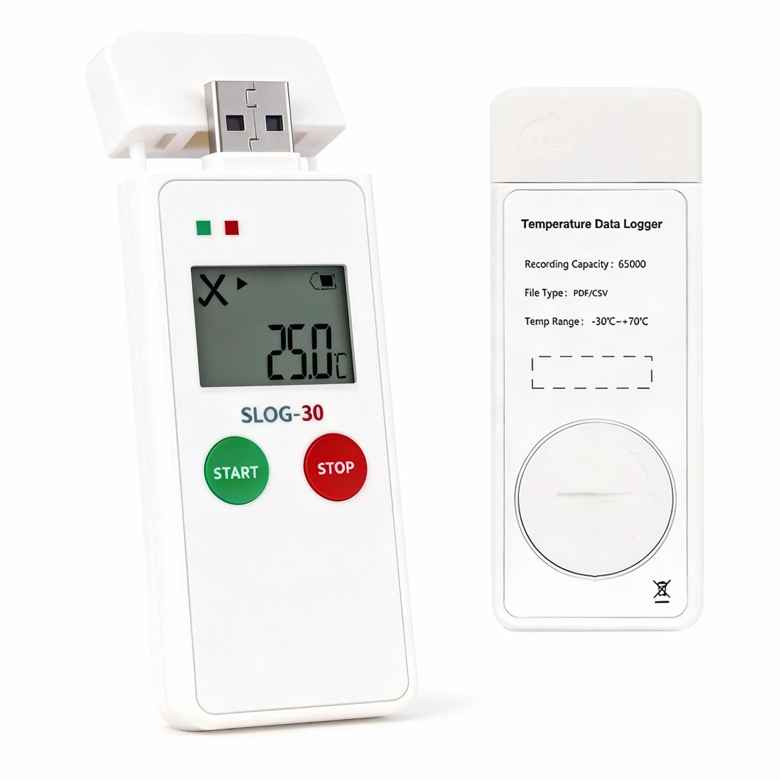 Registrador de datos de temperatura: grabador de temperatura reutilizable con pantalla LCD grande, termómetro registrador con informes PDF, grabadora de temperatura digital USB, 65000 puntos, alta