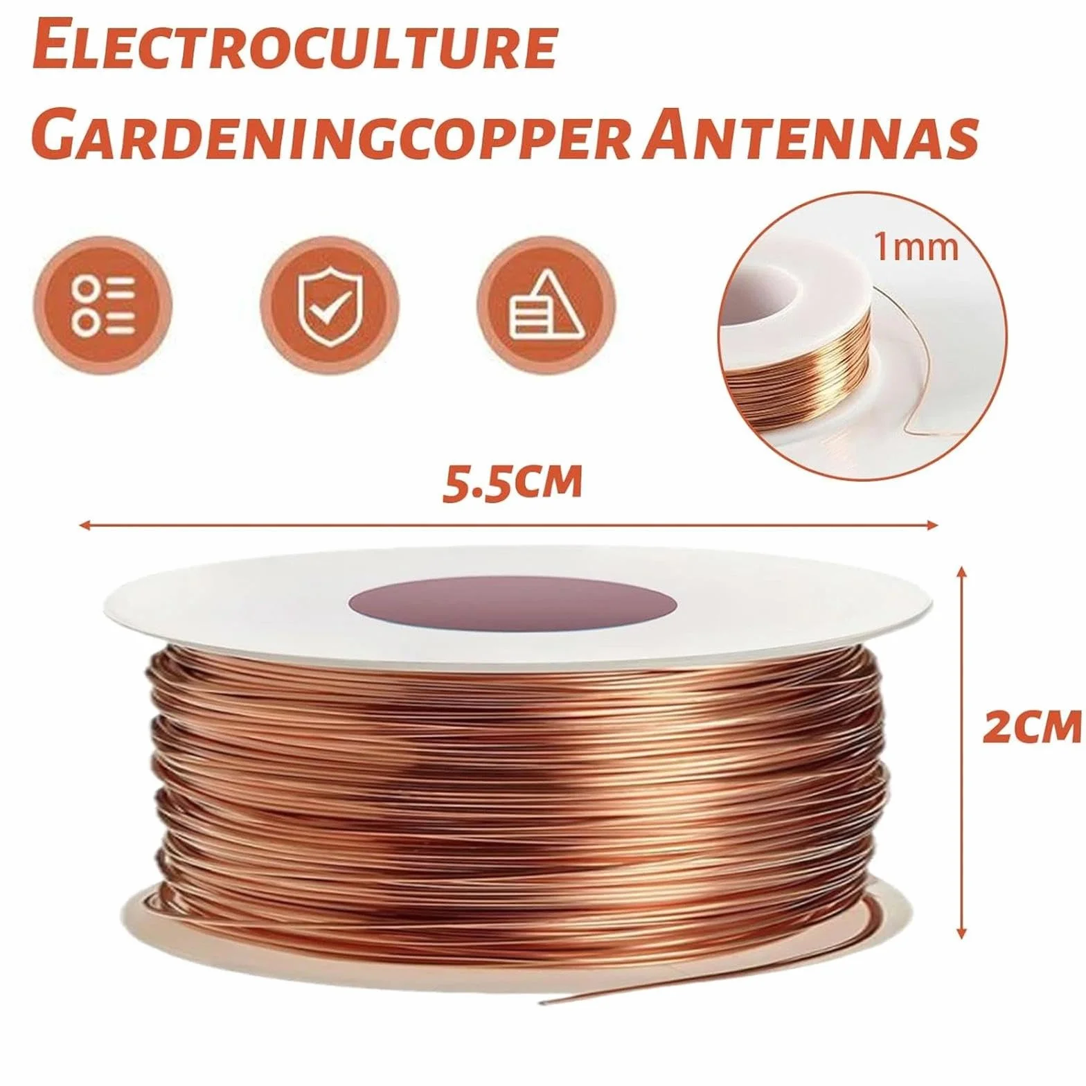Alambre de Cobre Puro 1mm x 20m Desnudo Electroculture Gardening Alambre de Cobre para Jardinería Bricolaje Cultivo de Plantas y Vegetales Electrocultivo