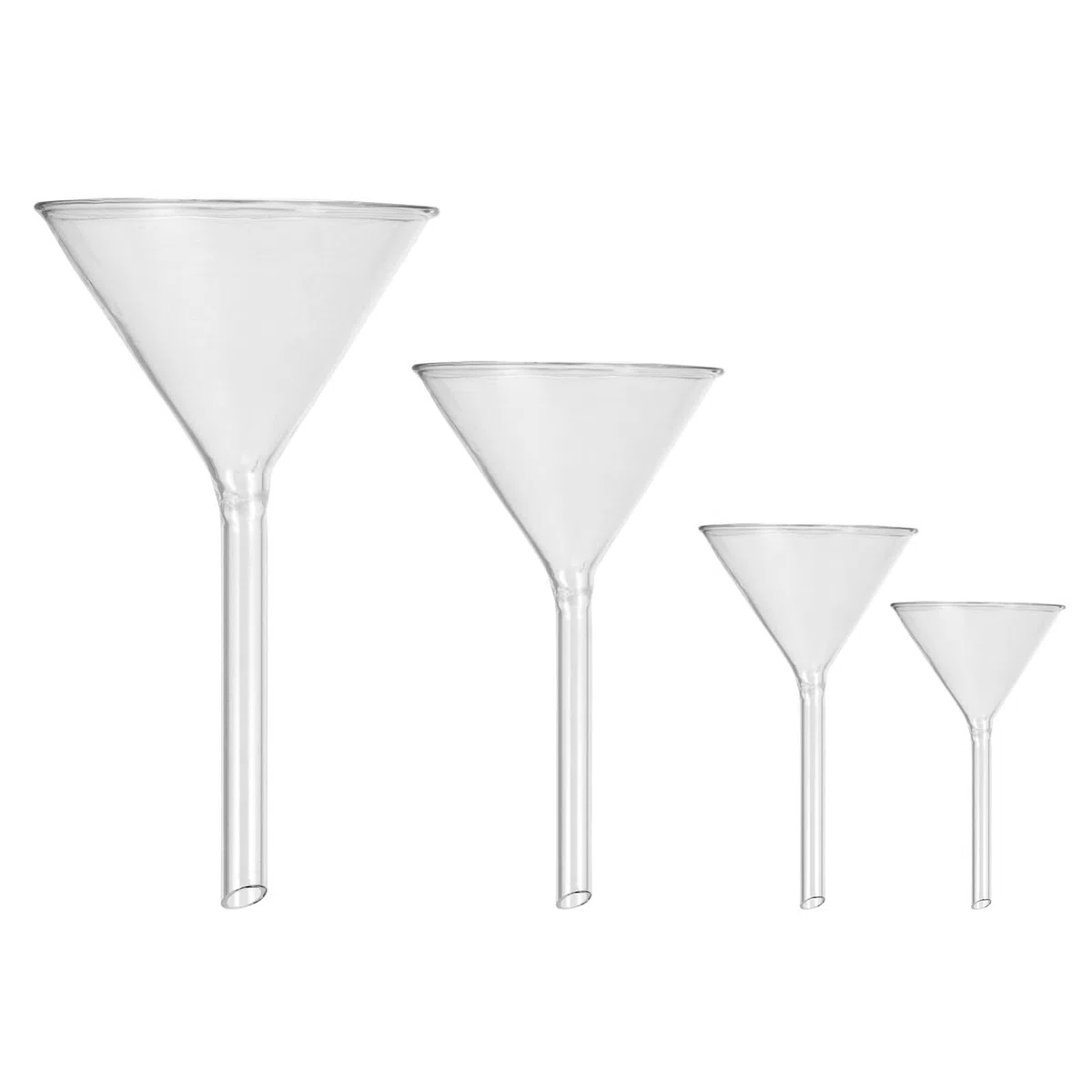 Genérico Juego De 4 Embudos De Vidrio De Cuello Corto Para Laboratorio Embudos Triangulares Resistentes Para Transferencia Precisa De Líquidos En Botellas Pequeñas