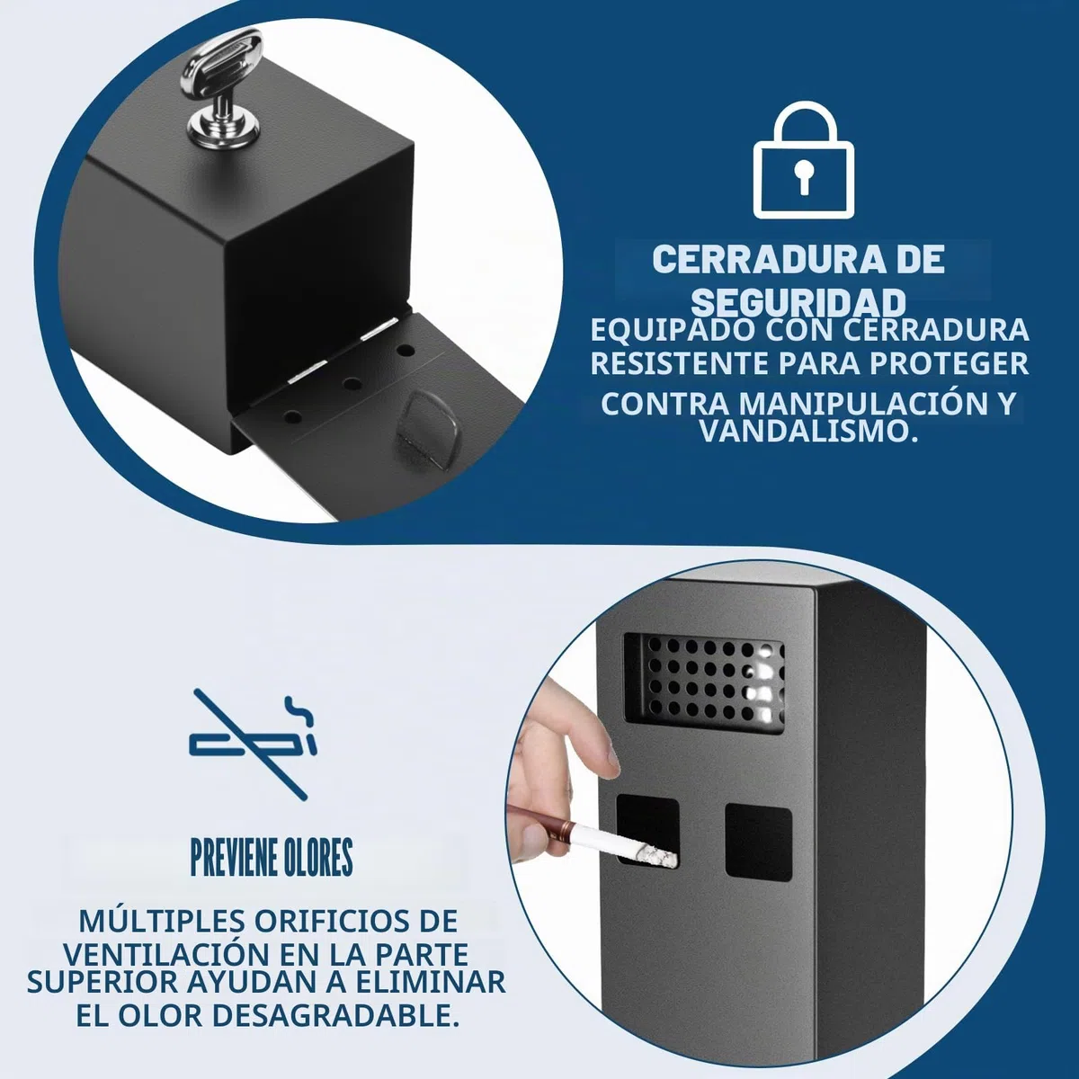 Cenicero de pared para exteriores, 29 x 7 x 7 cm, con material de montaje, llaves, resistente a la intemperie, para oficinas, restaurantes, hoteles, jardín, calle, color negro mate