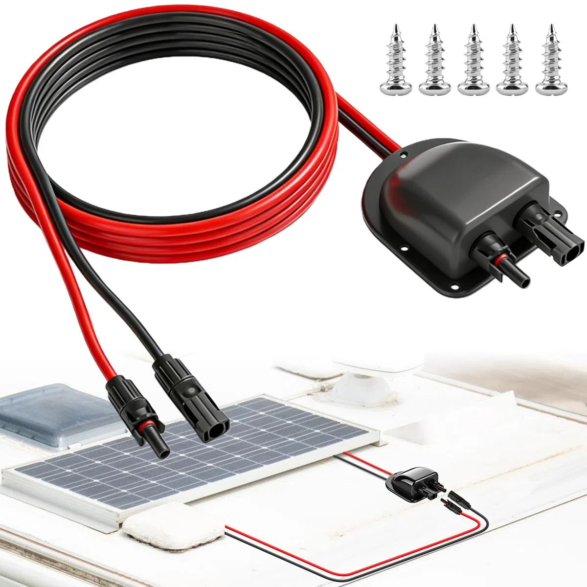 Pasacables solares para techo, impermeable, con cable solar de 3 m, 10 AWG, doble entrada de cable para instalación solar, autocaravana, barco