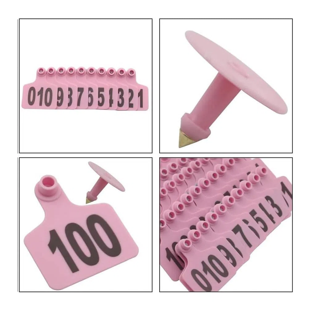 Crotal para oreja de vaca adulta, crotal para oreja de ternera de vaca mediana, crotal para oreja de cerdo, números 001-100/101-200/201-300/301-400/401-500 rosa 6*7.5cm (2.36*2.95in) 001-100