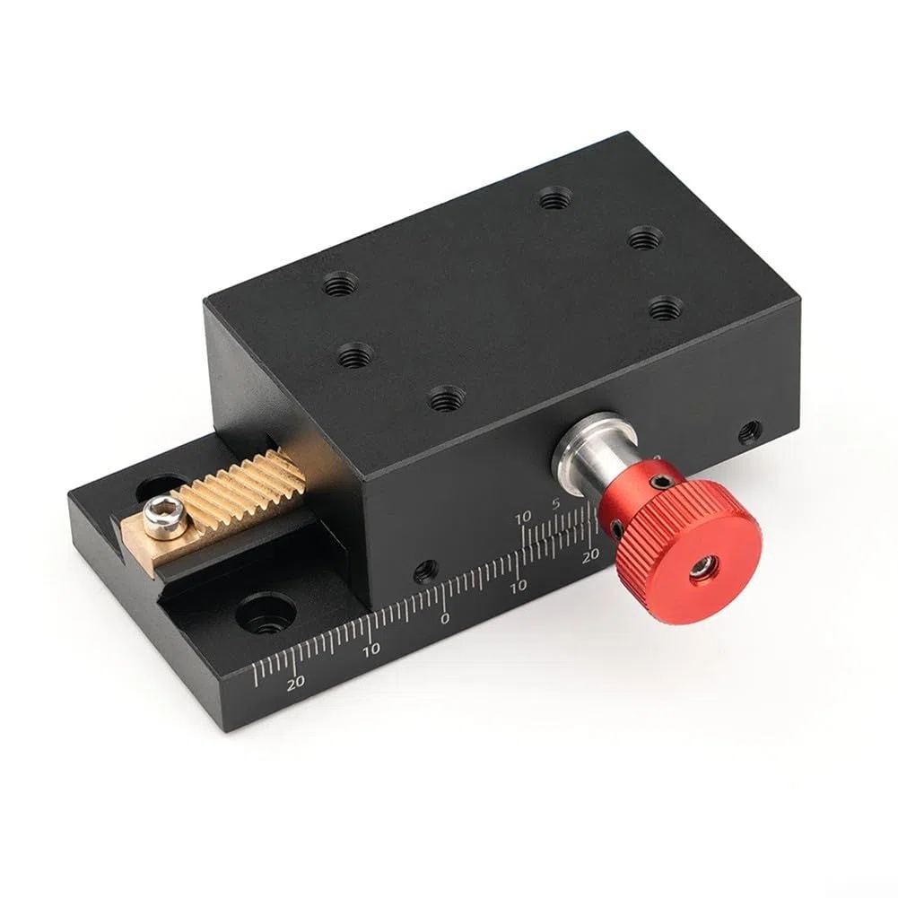 Etapa deslizante manual de cola de milano del eje X de 40 mm, plataforma de traducción lineal de precisión con ajuste fino de piñón de rack, aleación de aluminio CNC para fibra óptica y accesorio de