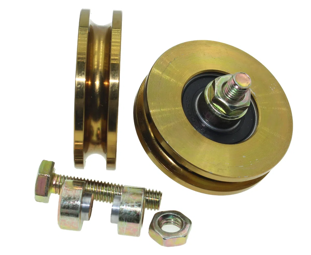 (R59-8-10) Paquete de 2 ruedas correderas de 59 mm de diámetro con ranura redonda de acero - Inventario del Reino Unido - (ranura de 8 mm, rodamiento de 10 mm)