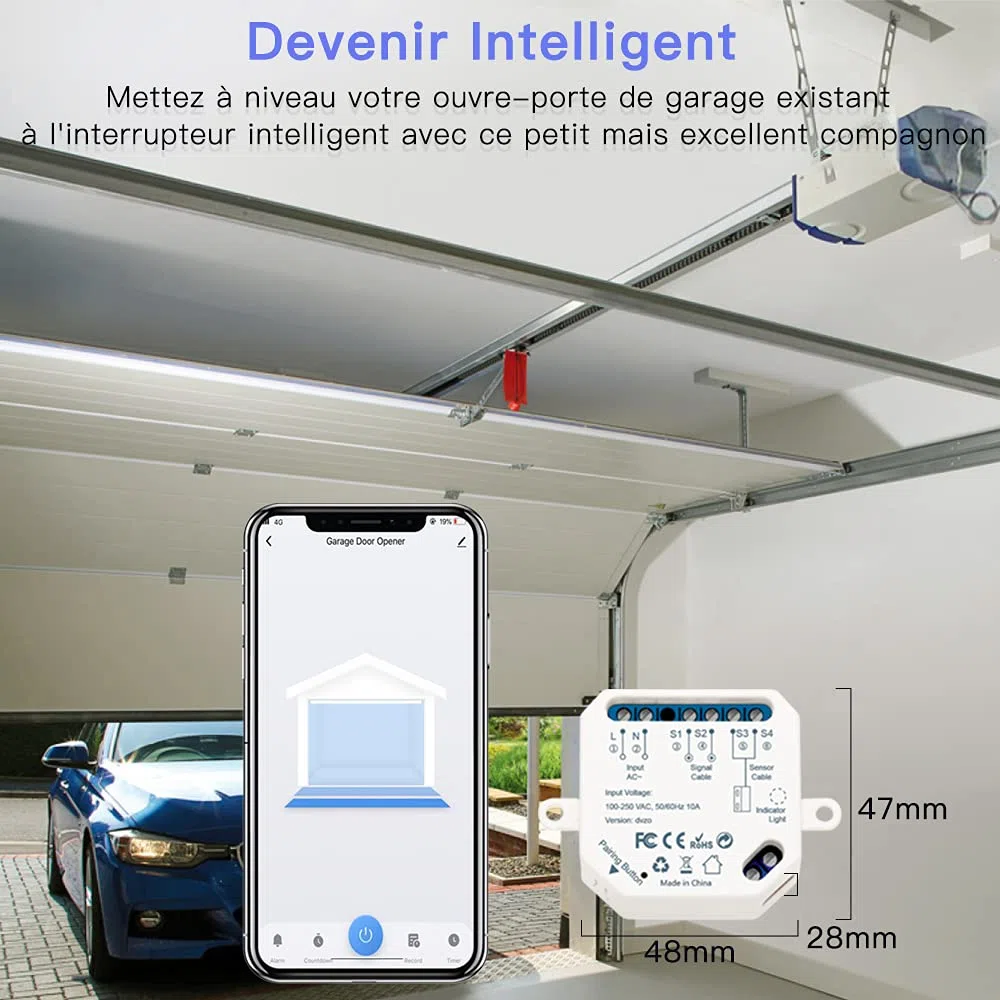 LoraTap Abridor Inteligente de Puerta de Garaje WiFi :Actualiza la Puerta de Garaje Eléctrica Existente - Alertas de Estado en Tiempo Real - Control Remoto por App - Voz Alexa & Google Assistant